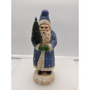 Vintage Lord & Taylor Santa Claus Figurine in Blue Suit Crackle Finish
